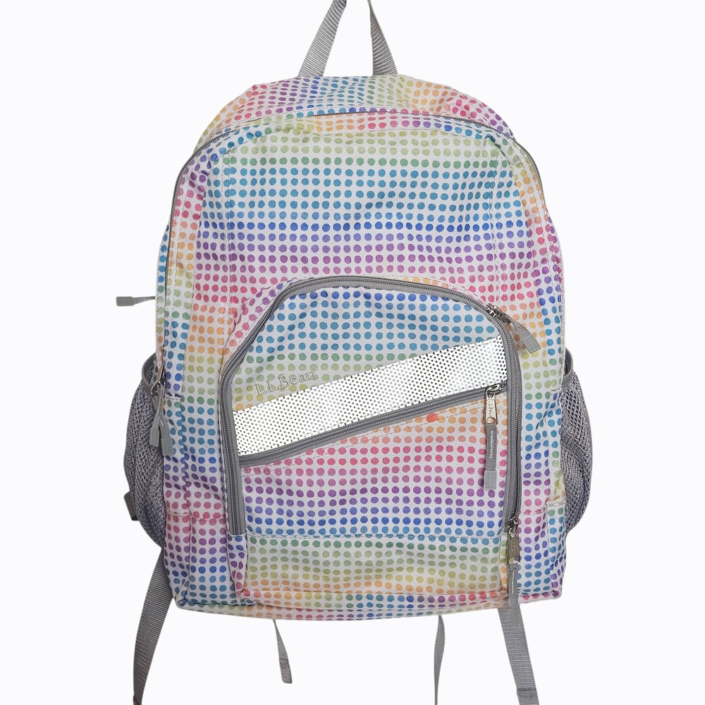 LL Bean Deluxe Book Pack 37L Rainbow Polka Dot Backpack Kids School Bag